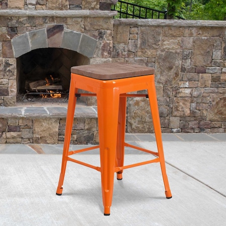 Metal Counter Stool, 24", Orange, Weight Capacity: 500 lb.