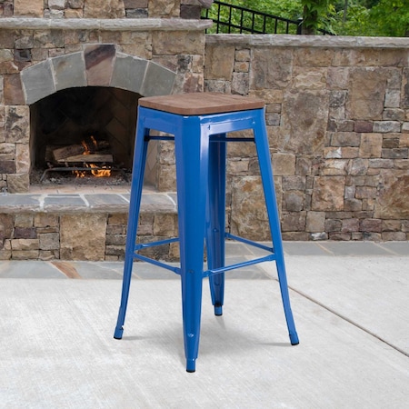 Metal Barstool, 30", Blue, Material: Plastic