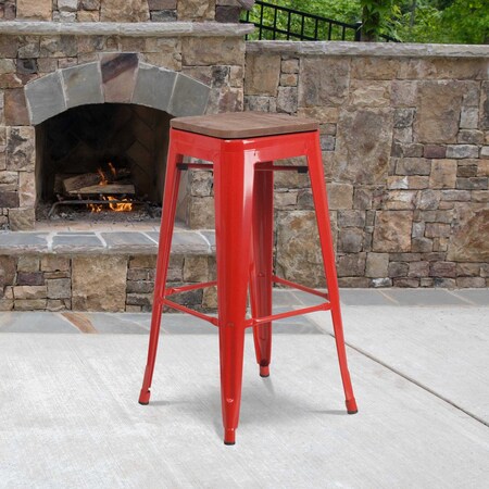 Metal Barstool, 30", Red, Backrest: Backless
