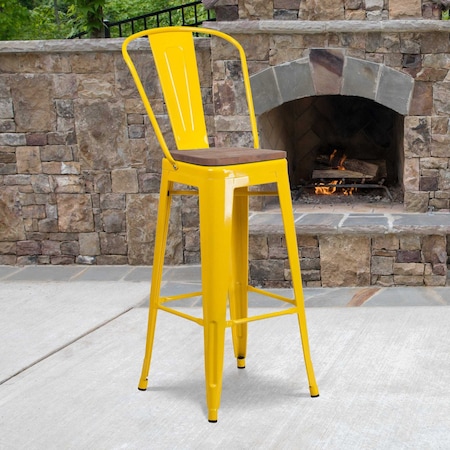 Metal Barstool, 30", Yellow, Finish: Powder-Coated