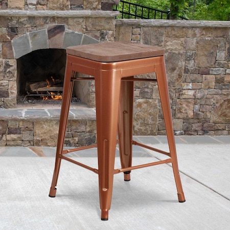 No Back Metal Stool,24",Copper