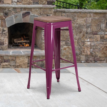 No Back Metal Stool,30",Purple