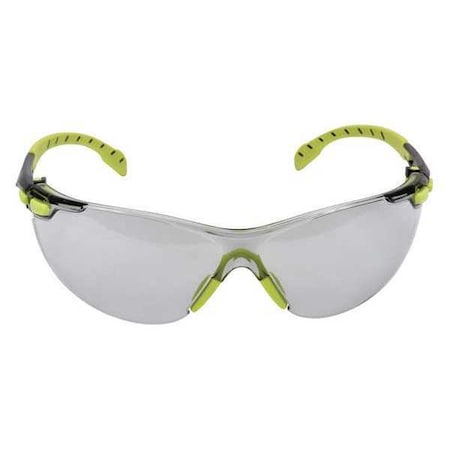 Solus Safety Glasses, Anti-Fog/Scratch, Frameless, Black/Green Temple, Indoor/Outdoor Gray Lens