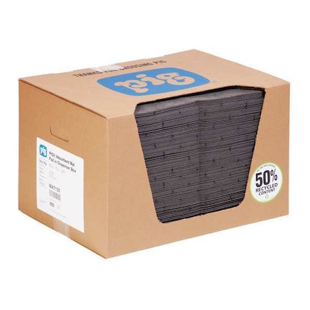 Sorbent Pad, 22 gal, 15 in x 20 in, Universal, Gray, Polypropylene
