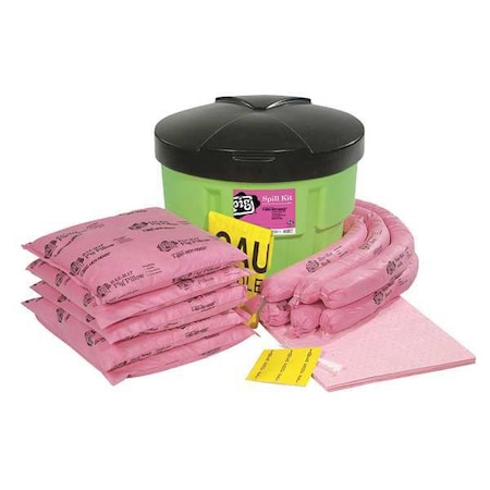 Spill Kit, 11 gal Volume Absorbed per Kit, 20 gal Capacity, Drum, Green, 30
