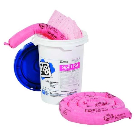 Spill Kit, 4 gal Volume Absorbed per Kit, 6 1/2 gal Capacity, Bucket, White, 16
