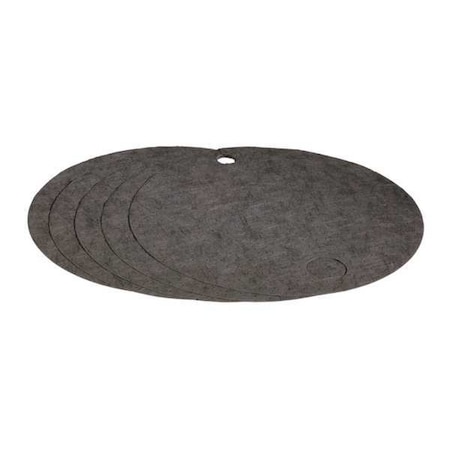 Sorbent Pad, 0 gal, 22 in Dia., Universal, Gray, 5 PK