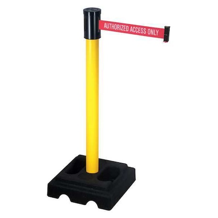 Barrier Post with Belt, Yellow, 15 ft Length, 40 in Post Height, Authorized Access Only, Yellow