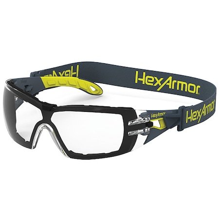 MX200G, Safety Glasses, Anti-Fog, Clear Lens, Charcoal/Hi-Visibility Yellow Frame, Frameless