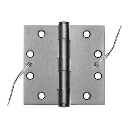 Electrified Hinge, Stainless Steel, Full Mortise Mounting, 4 1/2 in Leaf W x 4 1/2 in Leaf H, Satin