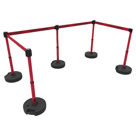 Belt Barrier System, Yellow, 15 ft Length, 22 in to 42 in Adjustable Post Height, Caution