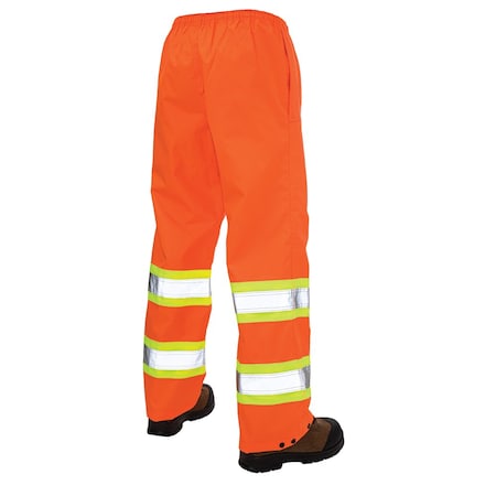 Hi-Visibility Rain Pants, 100% Rip-Stop Polyester, 32 in Inseam, Drawstring Closure, Orange, Size M