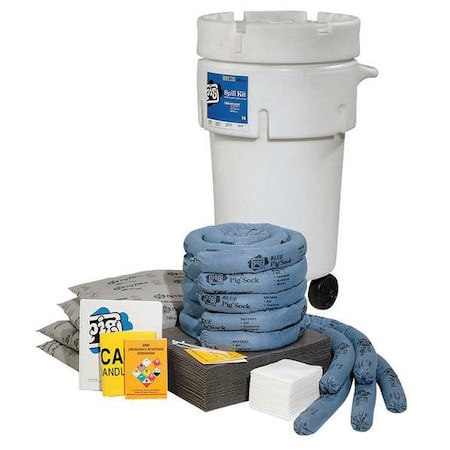 Spill Kit, 30 gal Volume Absorbed per Kit, 50 gal Capacity, Drum, White, 123