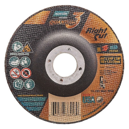 Depressed Center Cut-Off Wheel, Type 27, 4 1/2 in Dia, 0.0625 in Thick, 7/8 in Arbor Hole Size