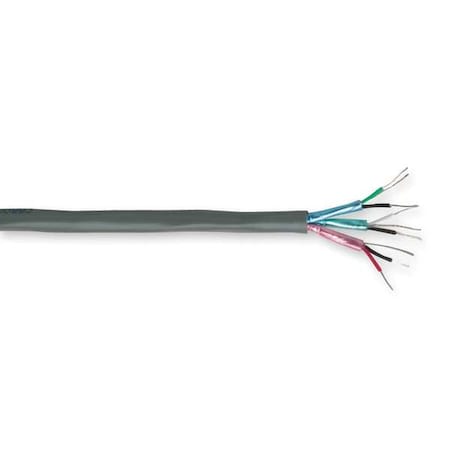 Communication Cable, 6 C, Gray, PVC, 100 ft.