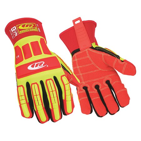 Roughneck Hi-Vis Cut Resistant Impact Gloves, Kevloc(R) Palm, XL, High-Visibility Yellow/Red