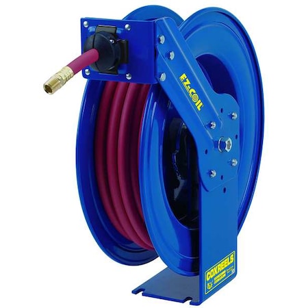 Spring Return Hose Reel, 1/2 in Hose Diameter, 50 ft Length, 300 psi Max. Pressure, Brass, Blue