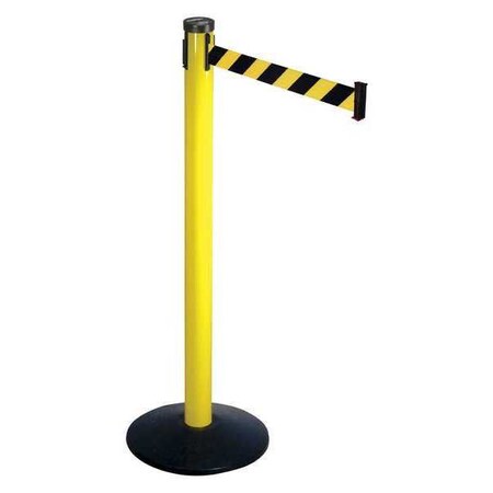 Barrier Post with Belt, Yellow, 10 ft Length, 40 in Post Height, No Legend, Yellow