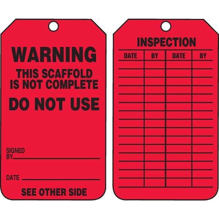 Tag, Scaffold, Plastic, 5 3/4 in H x 3 1/4 in W, Rectangle, 25 PK