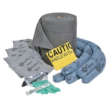 Spill Kit Refill, 14 gal Volume Absorbed per Kit, Not Applicable Capacity, Box, Blue/Gray, 19