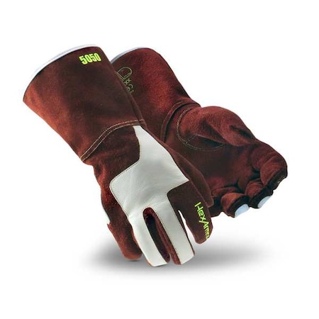 HeatArmor Leather Gloves, 140  Degrees C Max Temp., Extended Gauntlet Cuff Brown, S, 1 PR