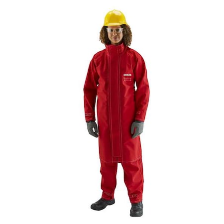 Lab Coat, Polyester, Hook-and-Loop, Zipper, Red, 2XL