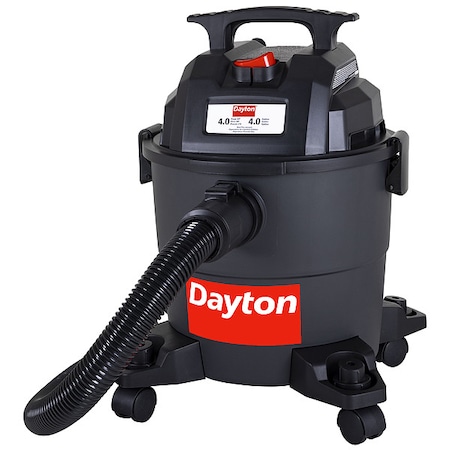 Portable Wet/Dry Vacuum, 4 gal Tank, Plastic, 1 1/4 in Vacuum Hose Dia, 63 cfm Vacuum Air Flow, Std