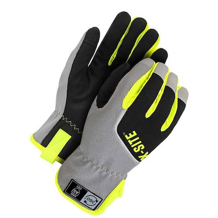 X-Site 20-9-10360 Mechanics Gloves, Polyester Palm, Microfiber Back, L, Black/Gray/Yellow
