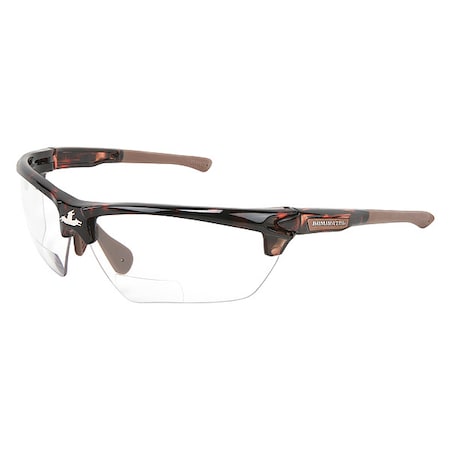 DM3 Reader Safety Glasses, Brown Traditional Frame, 2.5 Diopter, Clear Lens, Anti-Fog Coating