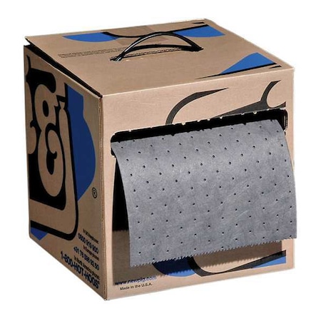Sorbent Roll, 8 gal, 10 in x 100 ft, Universal, Gray, Polypropylene