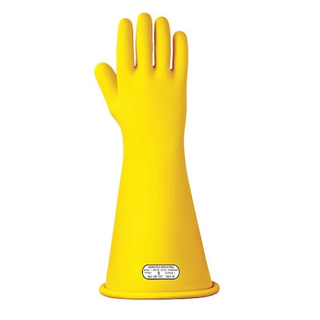 Electrical-Insulating Gloves, 7,500V AC, 11,250V DC, Rubber, 16" Length, Yellow, Size 11