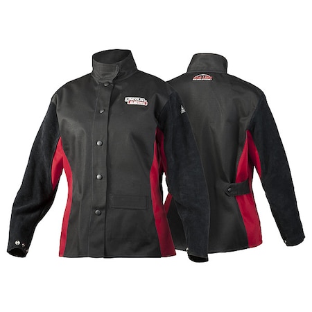 Welding Jacket, Leather, 9 oz, 27 in Length, Button, Hook-and-Loop (Collar) Closure, 2 Pockets, XS