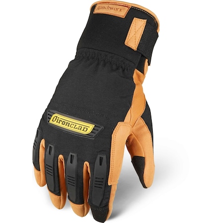 Leather Gloves, Goatskin, Hook-and-Loop Cuff, Keystone Thumb, Full Finger, Tan / Black, L, 1 PR
