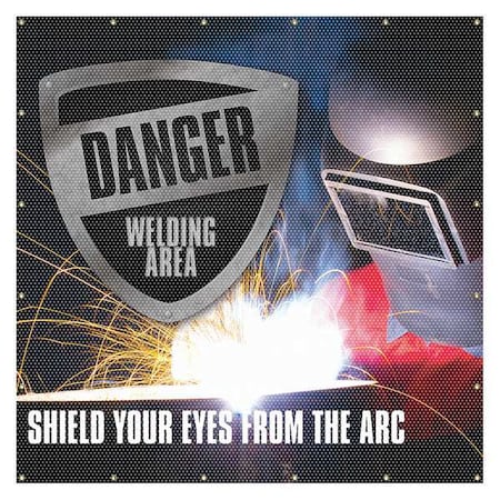 Welding Screen, Danger Shield Your Eyes From the Arc, Vinyl, 13 oz/sq yd., 6 ft. x 6 ft., Blue