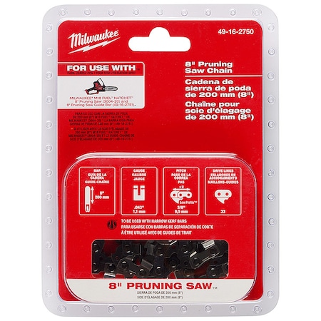 Replacement Chain for M18 Hatchet Pruning Saw, 8 in L, 33 Links, .043 in Gauge, 3/8 in Pitch