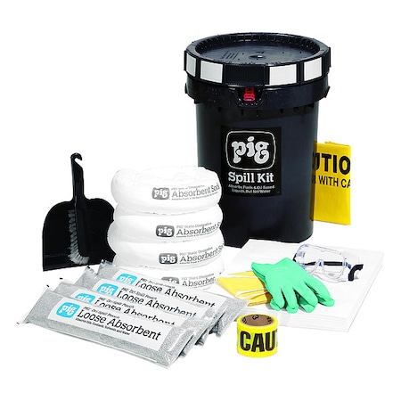 Spill Kit, 8 gal Volume Absorbed per Kit, 12 gal Capacity, Bucket, Black, 1