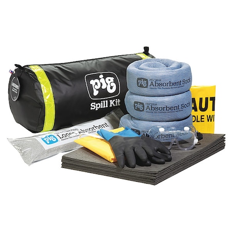 Spill Kit/Station, 5 gal Volume Absorbed per Kit, 0.05 cu ft Capacity, Bag, Black, 1