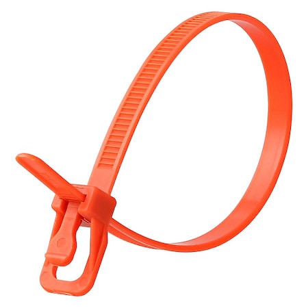 Cable Tie, 12 in L, 3.34 in Max Bundle Dia., Orange, Nylon 6/6, 50 lb Strength, 100 PK