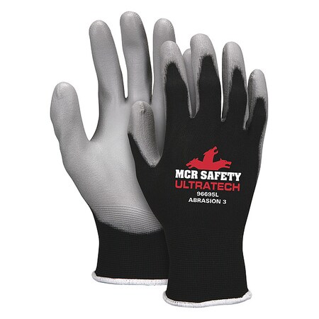 Knit Gloves, Nylon, Smooth Palm, Knit, Black/Gray, M, 12 PK