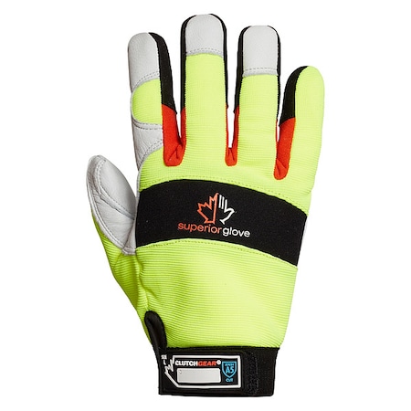 Leather Gloves, Goatskin, Shirred Slip-On Cuff, Wing Thumb, Green/White, M, 1 PR