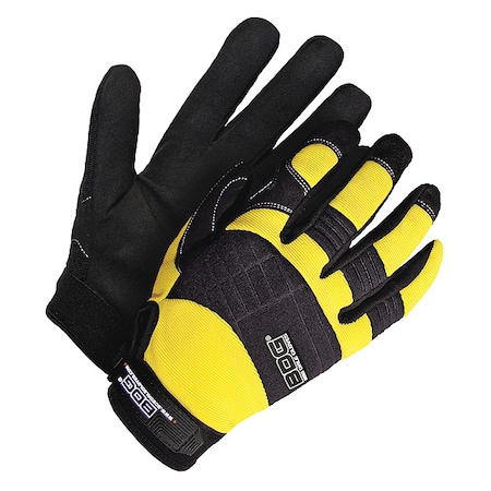 X-Site Mechanics Gloves, Synthetic Leather Palm, Spandex Back, XL, Black/Yellow