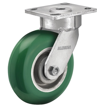6" X 2" Non-Marking Polyurethane Round Swivel Caster, No Brake, Loads Up To 1250 lb