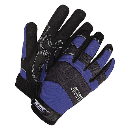 X-Site Mechanics Gloves, Synthetic Leather Palm, Spandex Back, S, Black/Blue