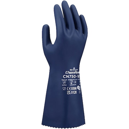 CN750 Chemical Resistant Gloves, Nitrile, 13 in L, 0.46 mm, Blue, 11, 1 PR