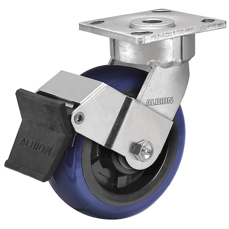 5" X 2" Non-Marking Polyurethane Premium Swivel Caster, Face Brake, Loads Up To 900 lb