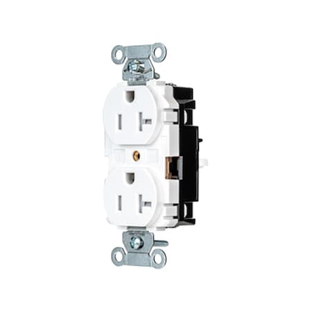 Duplex Straight Blade Receptacle, 5-20R, 20 A, 125V AC, 2 Pole, 3 Wire, Surface Mount, Grounded