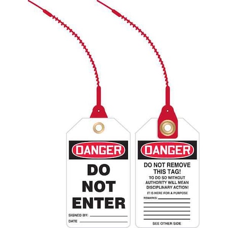 Loop n Lock Danger Tag, General Safety, Plastic, 5 7/8 in H x 3 3/8 in W, White, Rectangle, 10 PK
