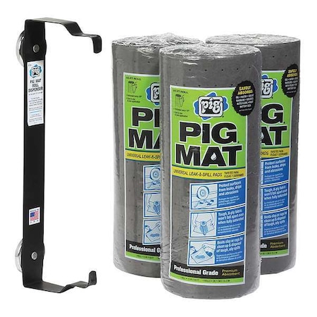 Sorbent Roll, 10 gal, 15 in x 50 ft, Universal, Gray, Polypropylene, Steel