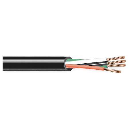 Portable Cord, SOOW, 18 AWG, 4 C, Black, Rubber, Stranded, 600V, Indoor/Outdoor, 100 ft