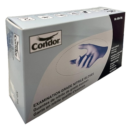 Disposable Gloves, Chemical-Resistant/Medical Grade, 4 mil, Nitrile, Powder-Free, 2XL, 100 PK, Blue
